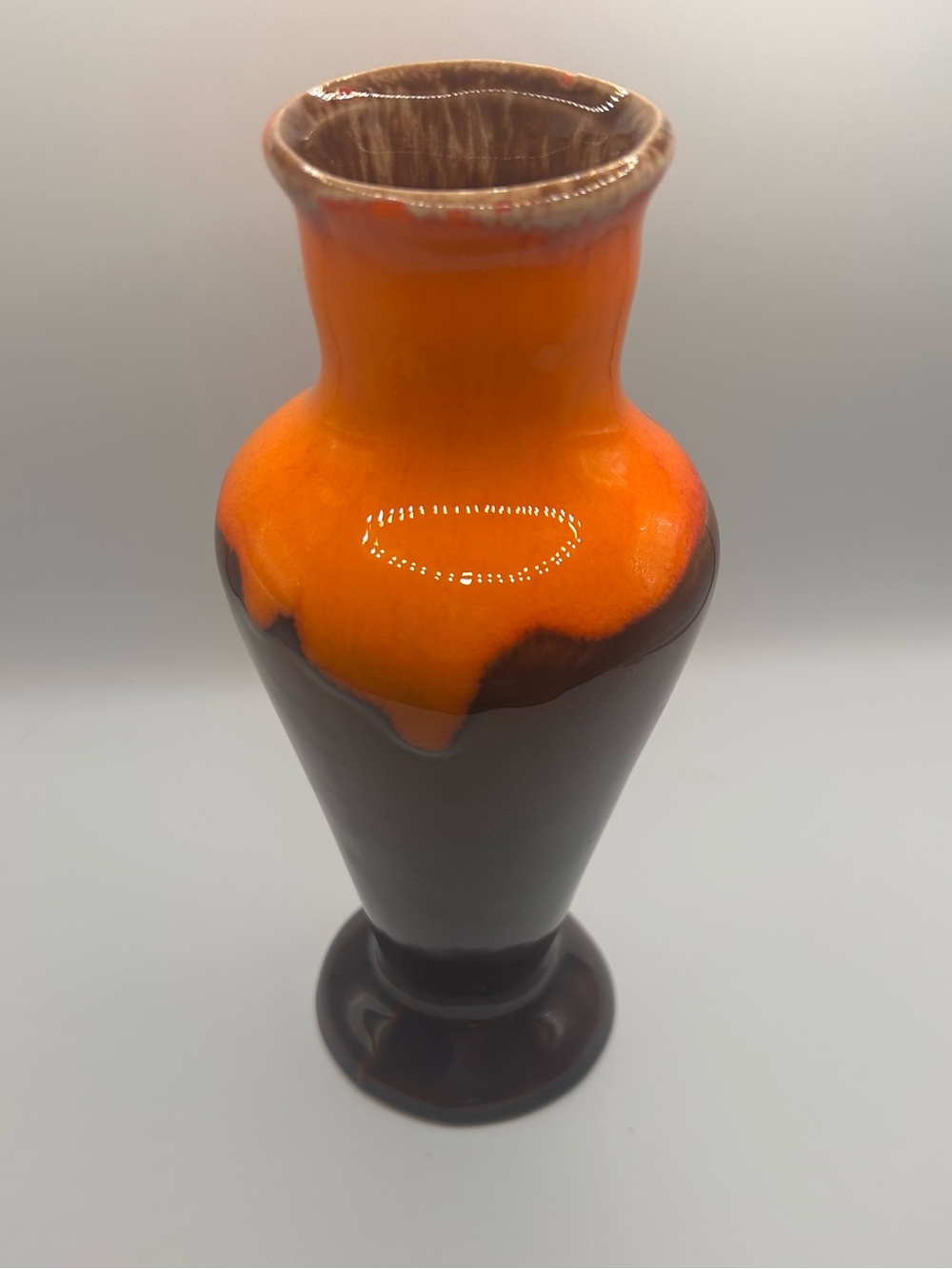 Vintage Roy Craft Orange Brown Drip Glaze Vase | 1970s Canadian Pottery | MCM